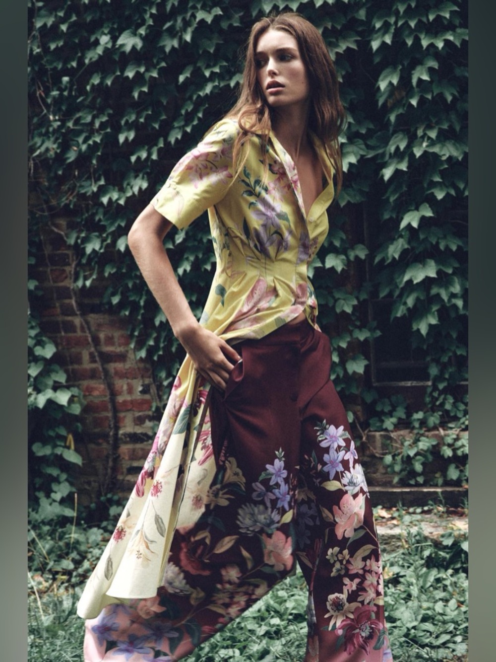 ZARA FLORAL PRINT WIDE-LEG TROUSERS XS